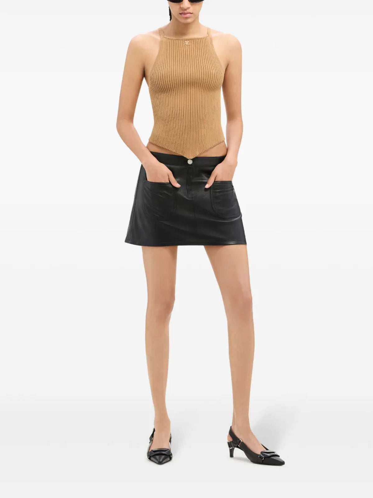 PRIX MARQUE : 300 / MINI JUPE VINTAGE 2 POCHES EN CUIR