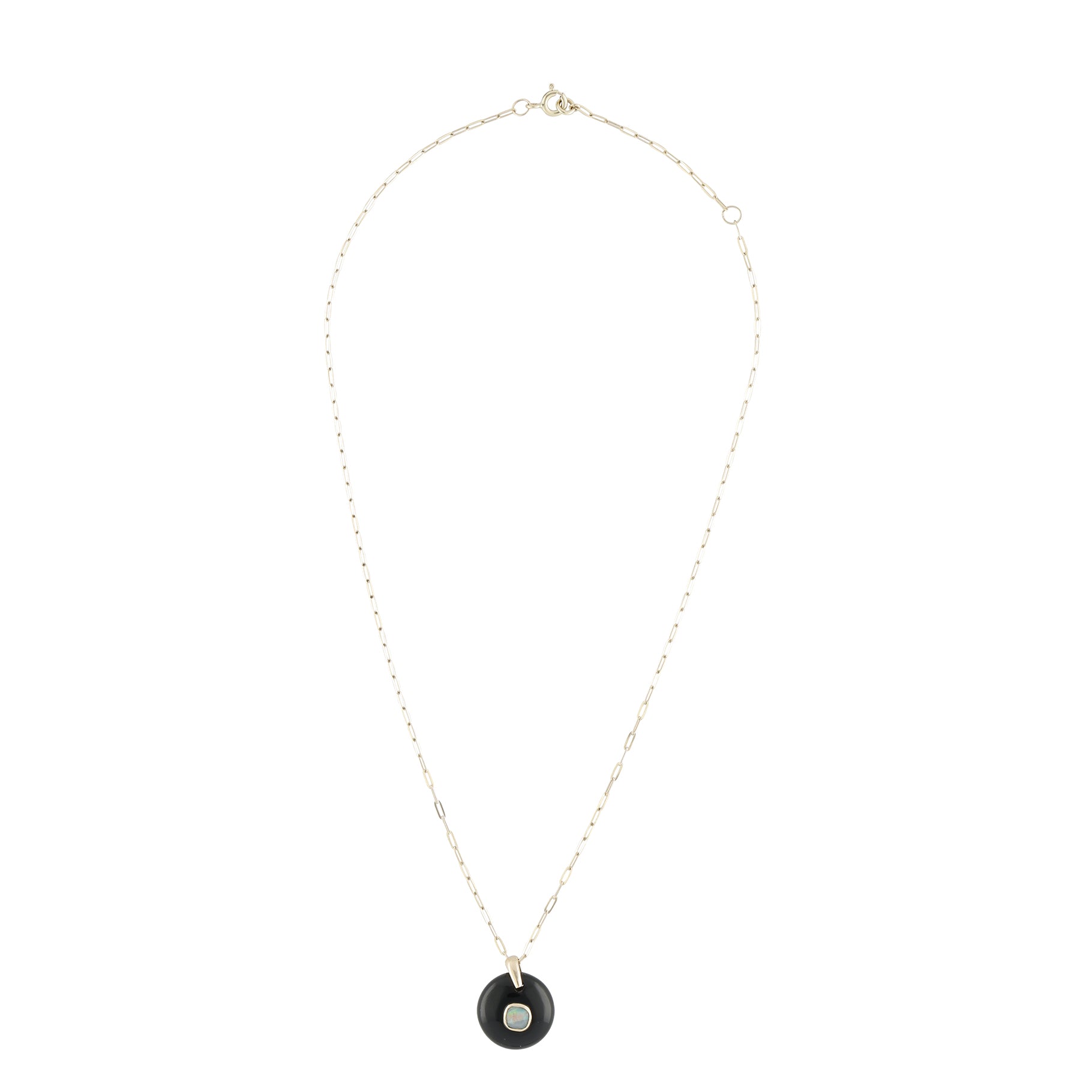 Collier pierre ronde en or jaune - Onyx noir & Opale Australienne