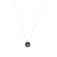 Collier pierre ronde en or jaune - Onyx noir & Opale Australienne