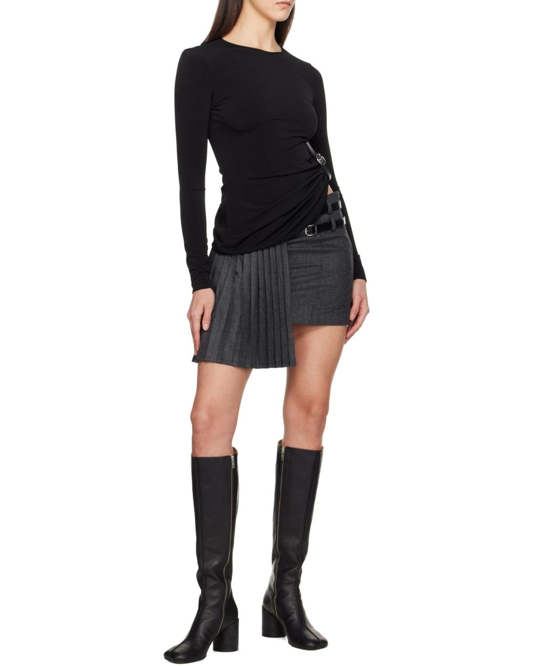 Minijupe plissée style uniforme en laine - Grey