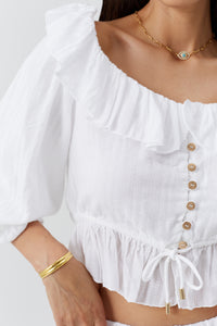 Blouse courte Corrine à boutons - White