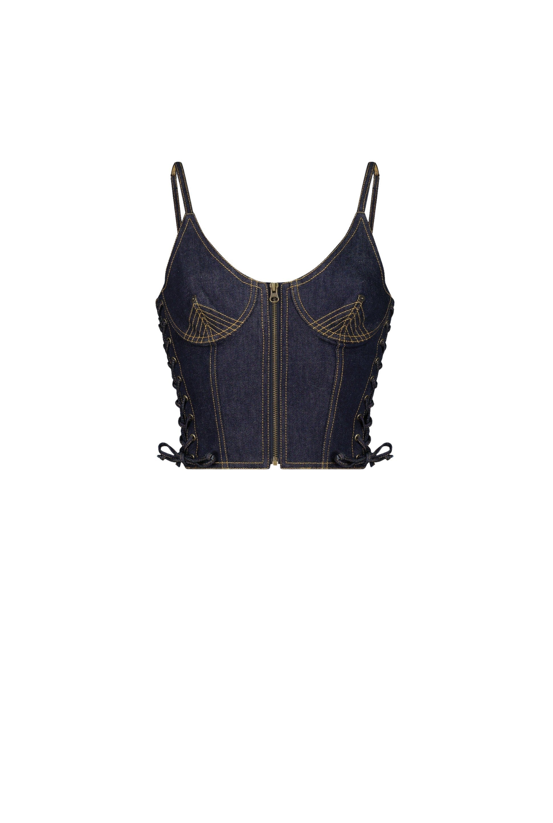 Top Flower à lacets en denim - Indigo
