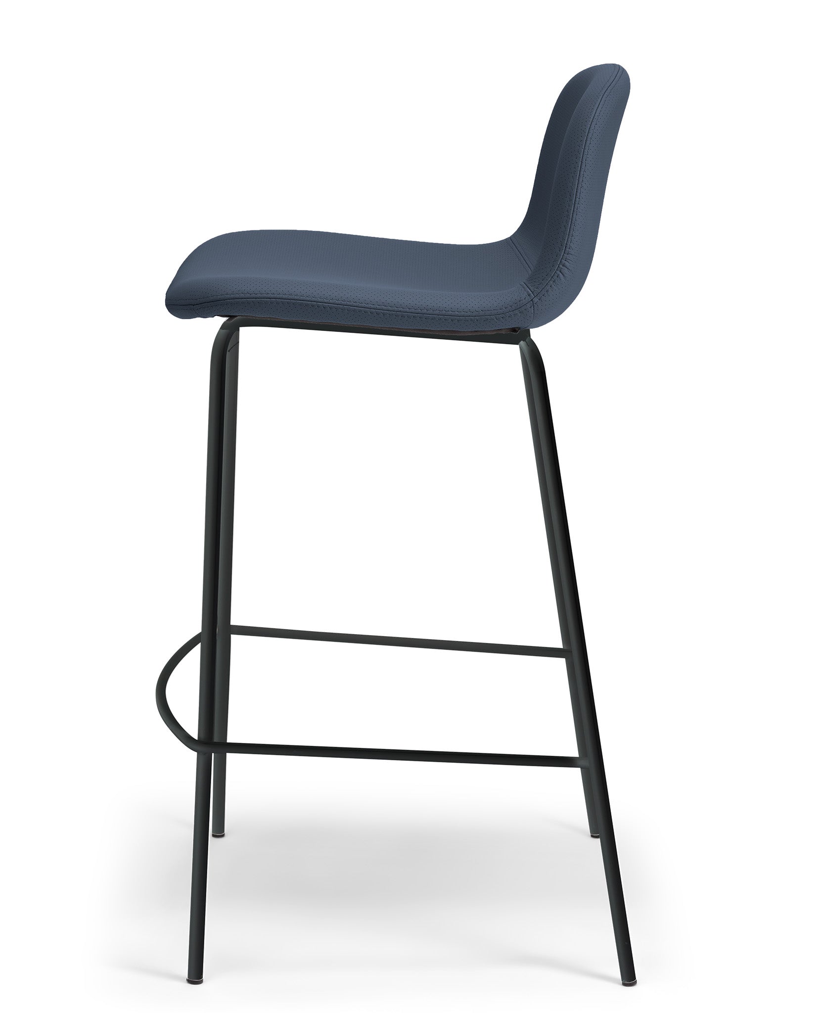 Chaise de bar Monza en cuir - Bleu marine et Noir