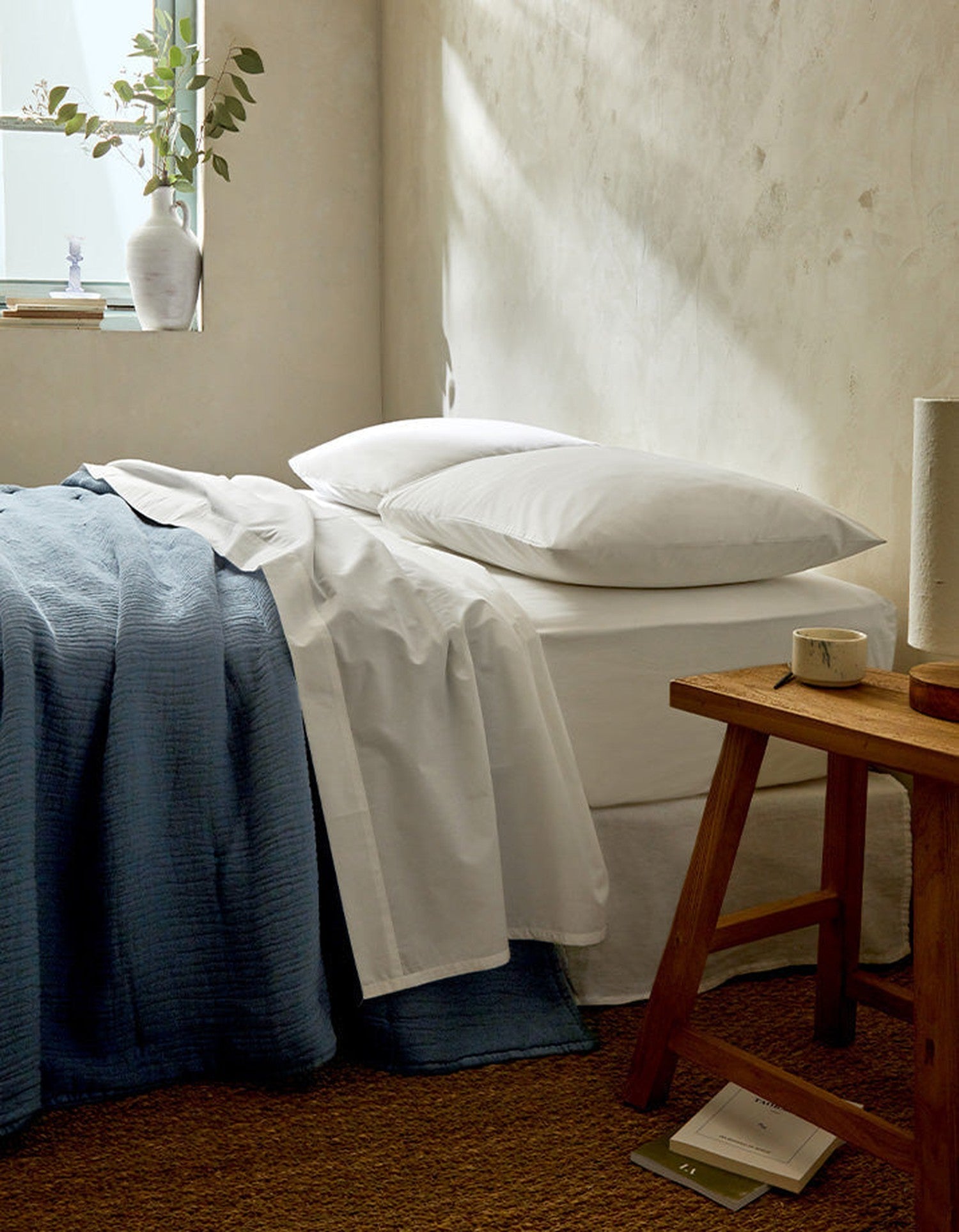 Quilted bedspread in washed cotton satin - Denim