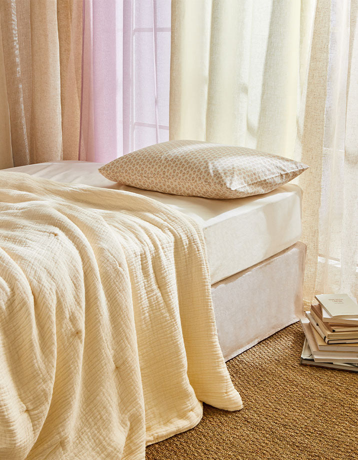 Quilted bedspread in washed cotton satin - Cream