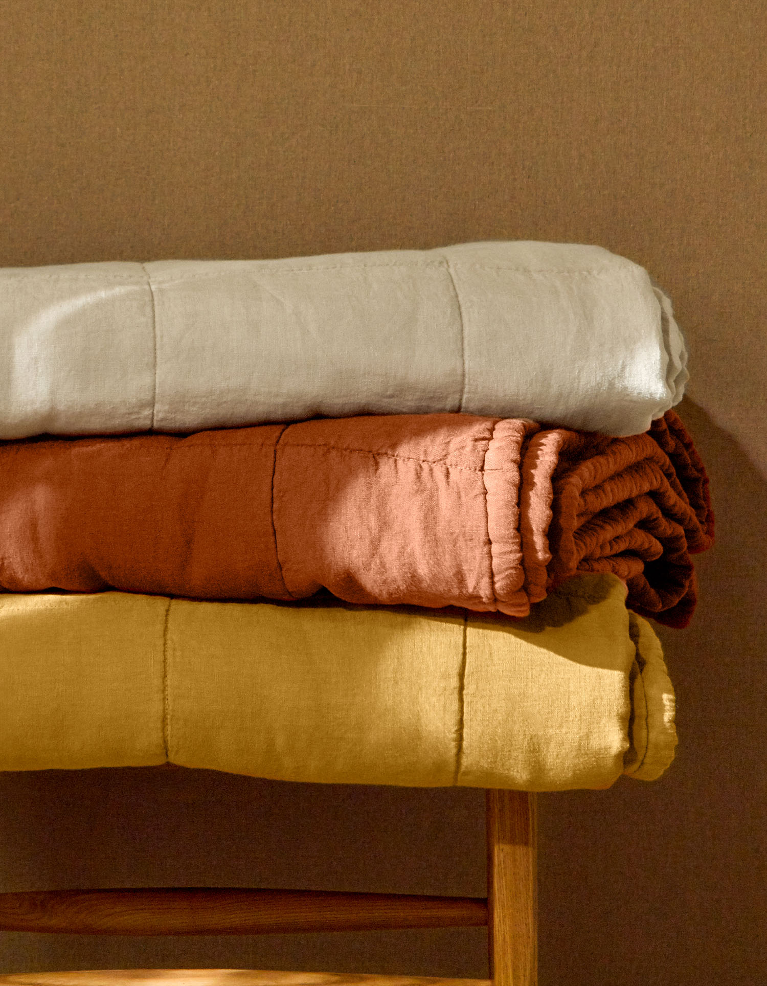 Couvre-lit matelassé en lin lavé - Jaune