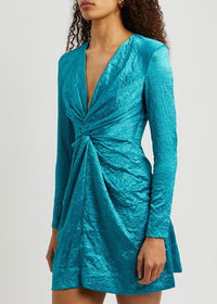Robe courte croisé effet fluide en satin - Algiers Blue