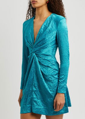 Robe courte croisé effet fluide en satin - Algiers Blue
