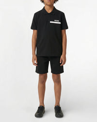 Short-sleeved cotton polo shirt - Black