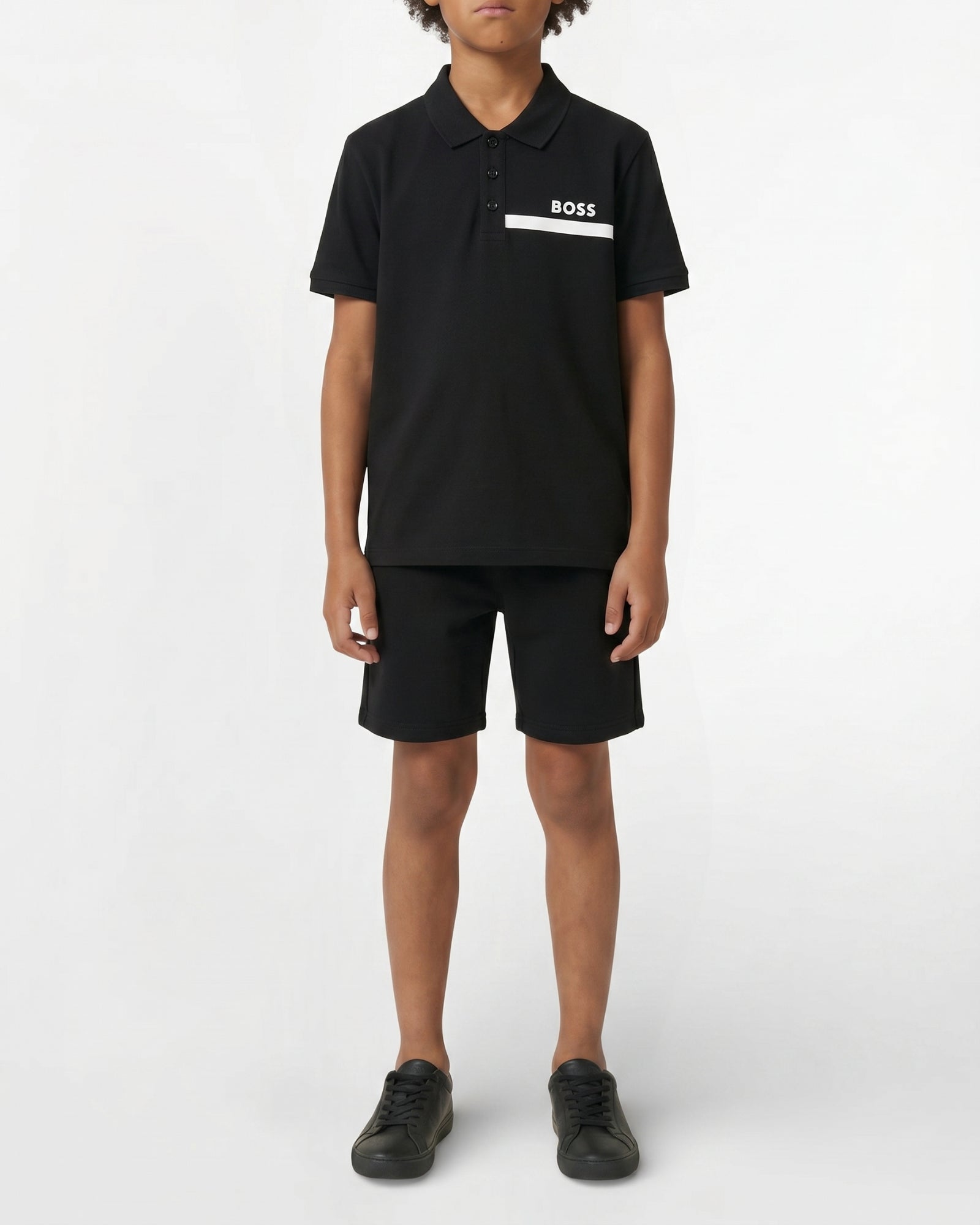Short-sleeved cotton polo shirt - Black