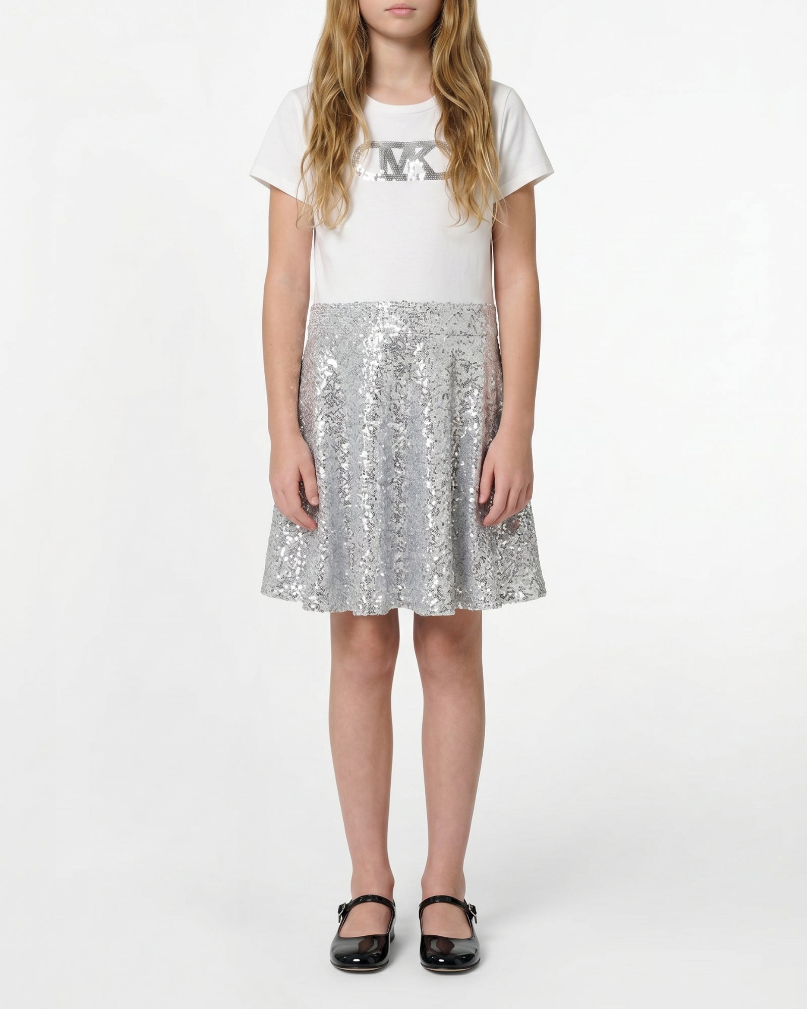 Two-material dress with sequins - Silver