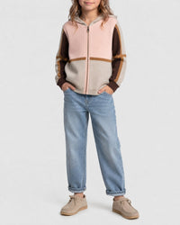 Cardigan à capuche tricolore en coton - Bois de Rose