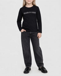 T-shirt à manches longues à strass en coton - Black