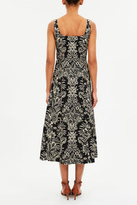 Robe Natali sans manches et coupe trapèze - Noir Flora