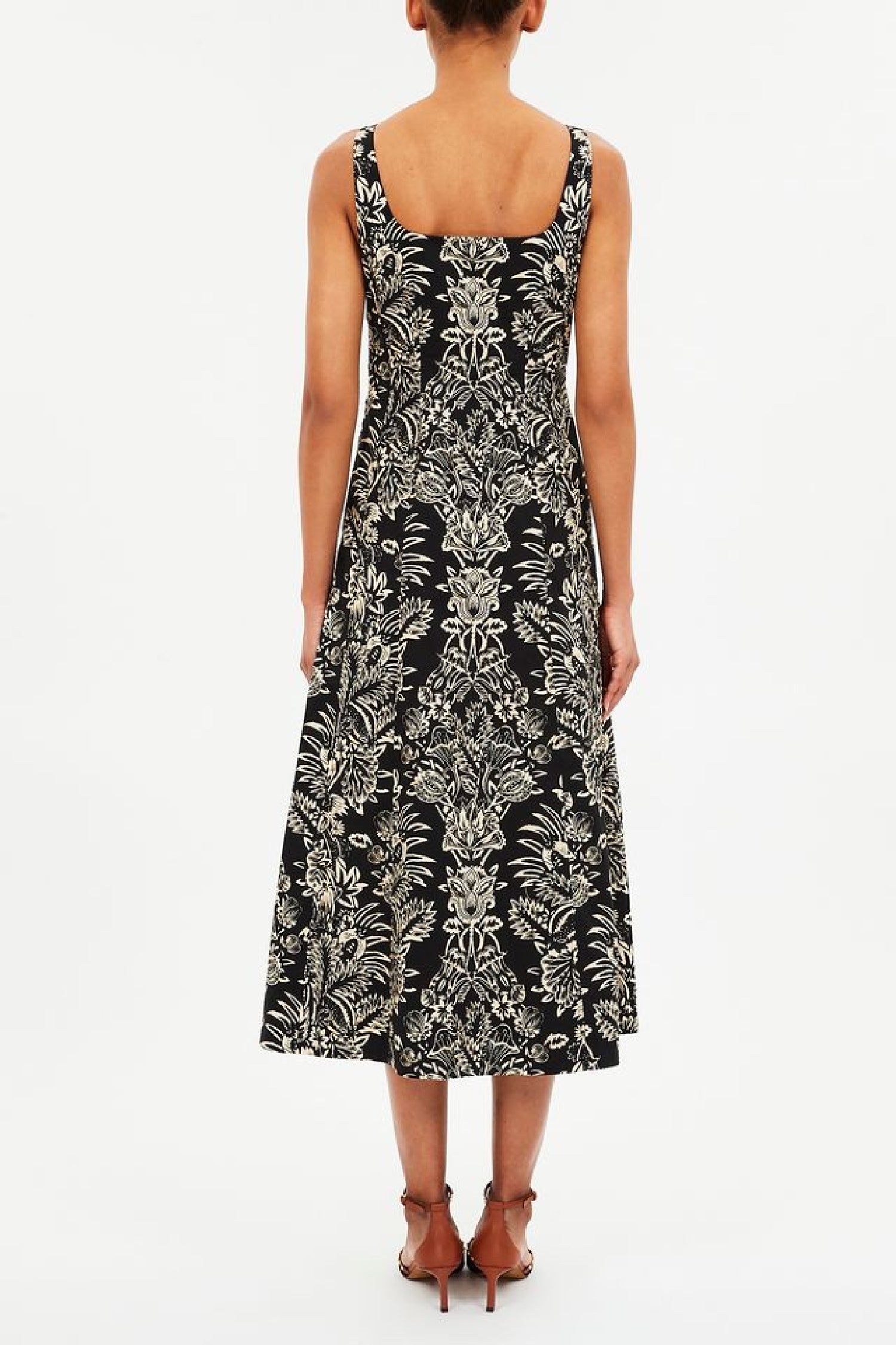 Robe Natali sans manches et coupe trapèze - Noir Flora