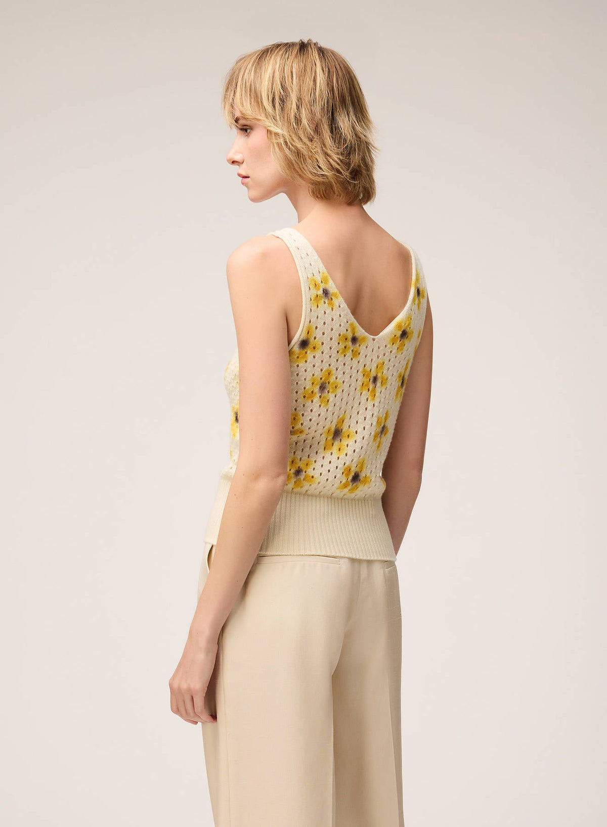 BUTTER PRINTED CASHMERE OPENWORK KNIT TOP
