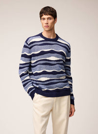 NAVY JACQUARD KNIT CREWNECK