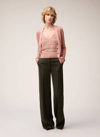 PINK, BUTTER AND GREEN MIX STITCH KNIT CARDIGAN