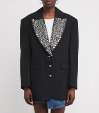 BLACK EMBROIDERED BLAZER IN WOOL GRAIN DE POUDRE