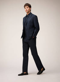 NAVY POPELINE COTTON STRETCH SHIRT WITH EMBROIDERY