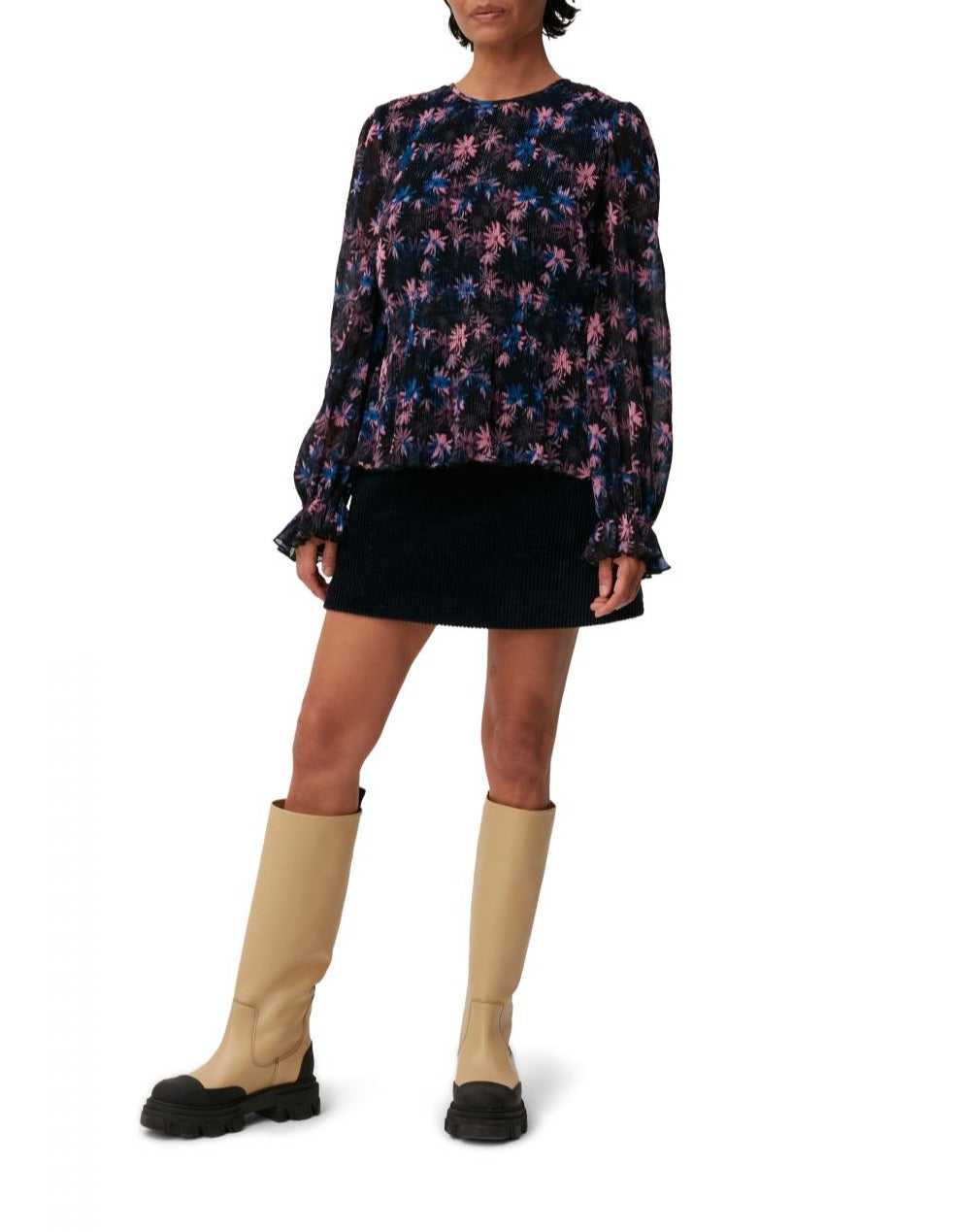 Pleated georgette blouse with smocks - Lilac Sachet