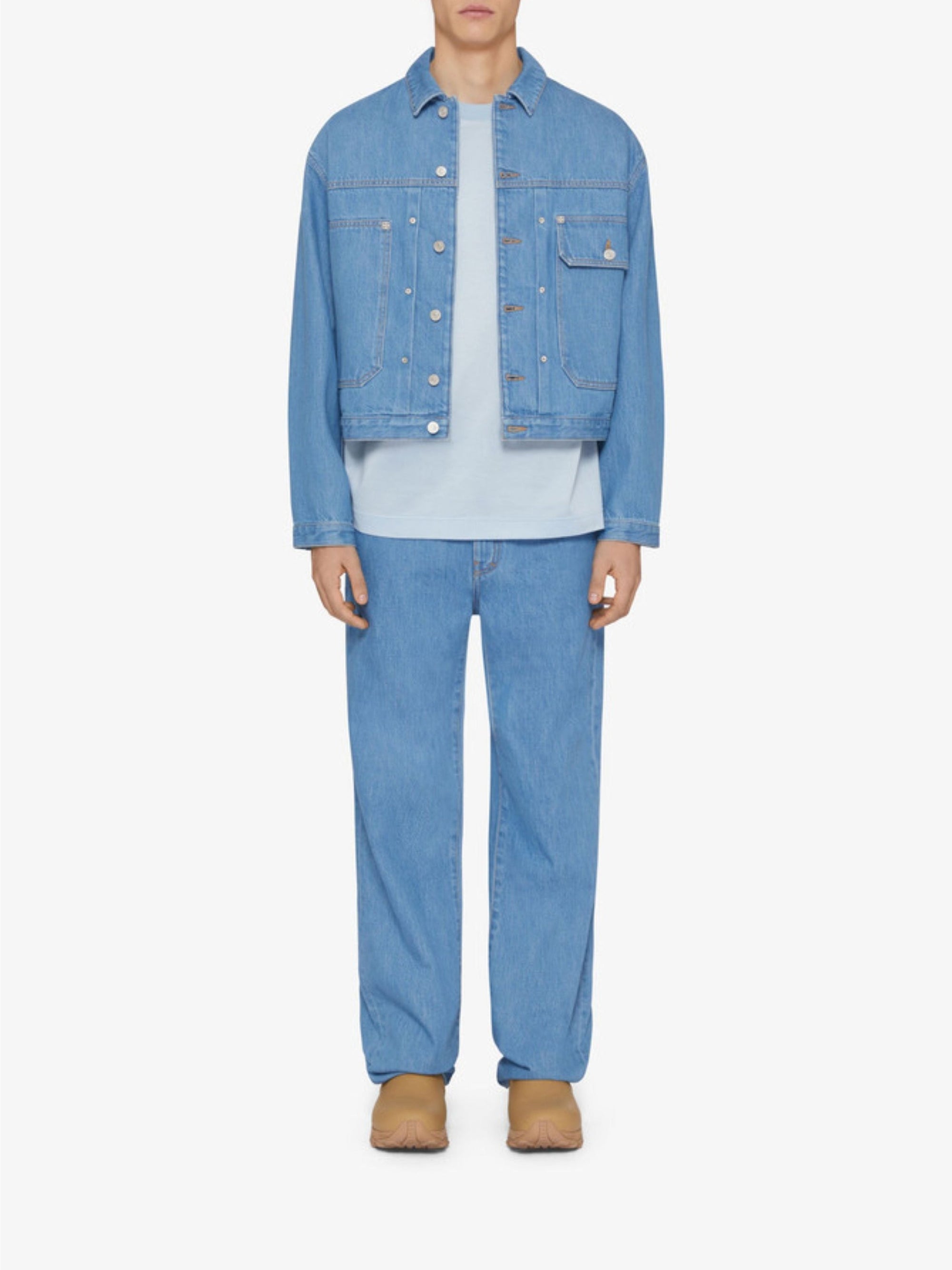 PLEATED AND SNAPPED DENIM JACKET