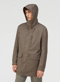 BEIGE WATER REPELLENT EMBROIDERED NATURAL FIBER PARKA