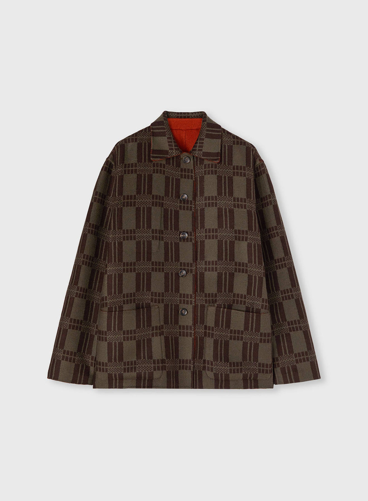 CLAY AND MILITARY GREEN DOUBLE JACQUARD REVERSIBLE OVERSHIRT