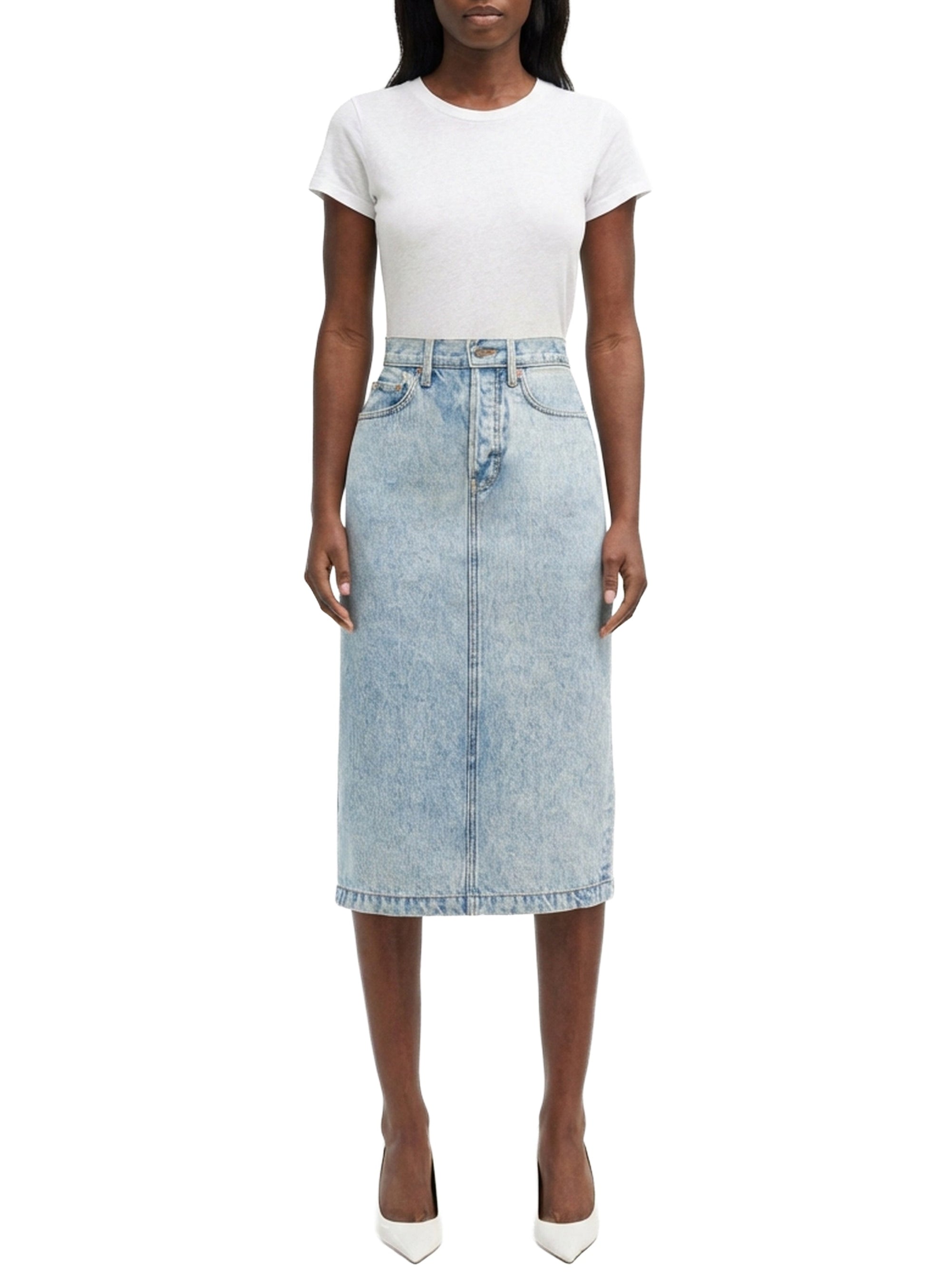 Denim Midi Skirt - Blue