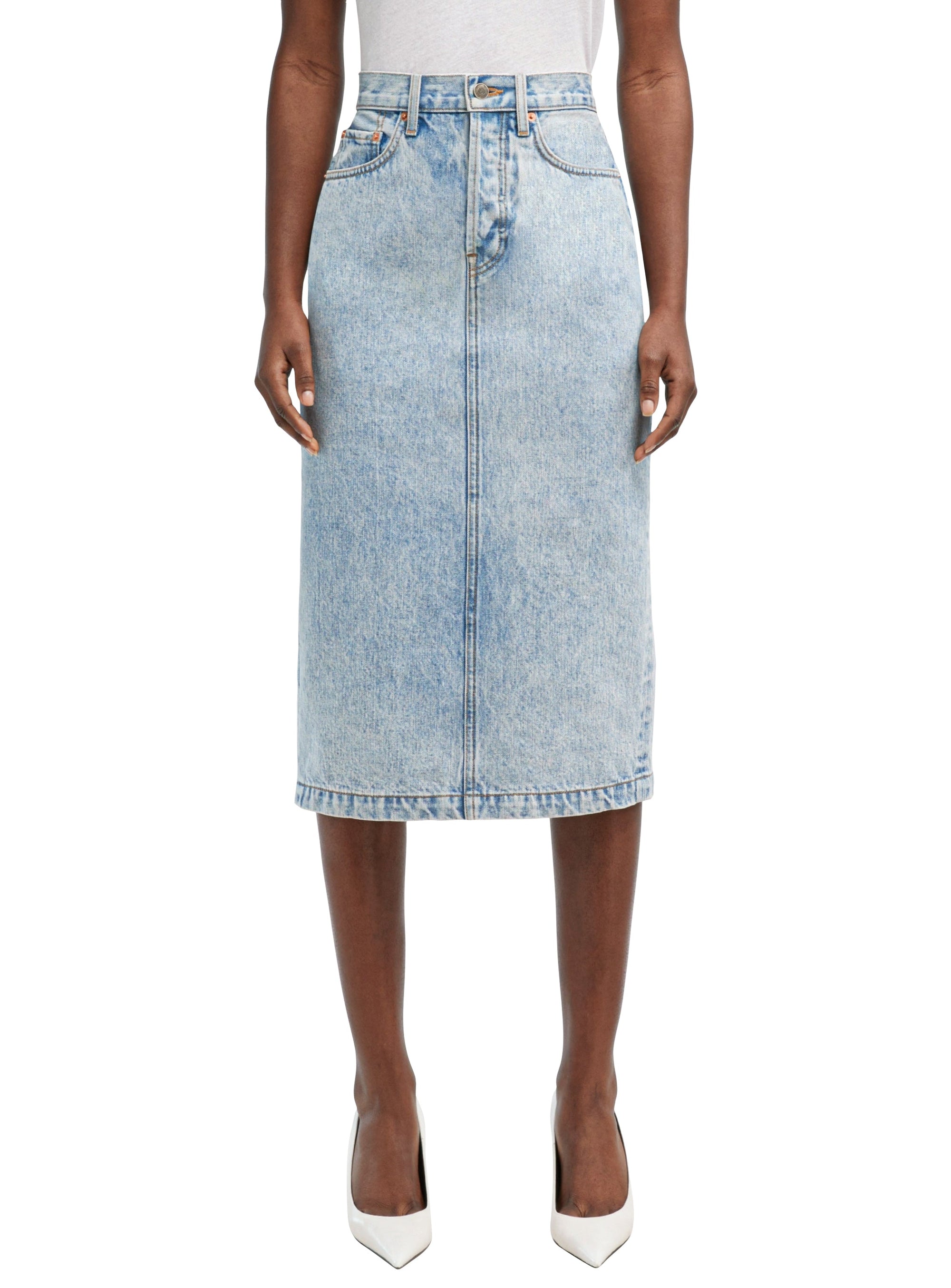 Denim Midi Skirt - Blue