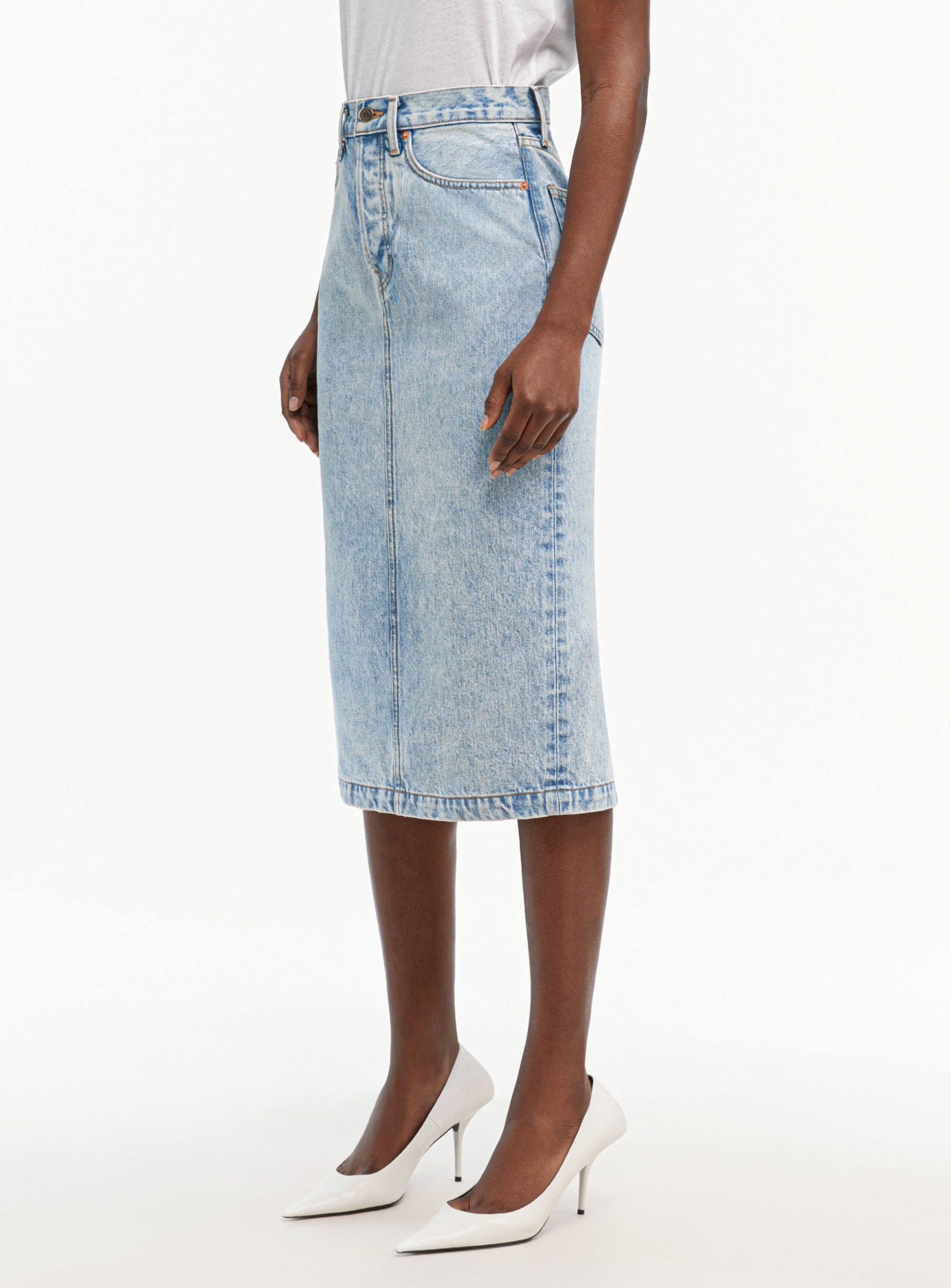 Denim Midi Skirt - Blue