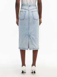 Denim Midi Skirt - Blue
