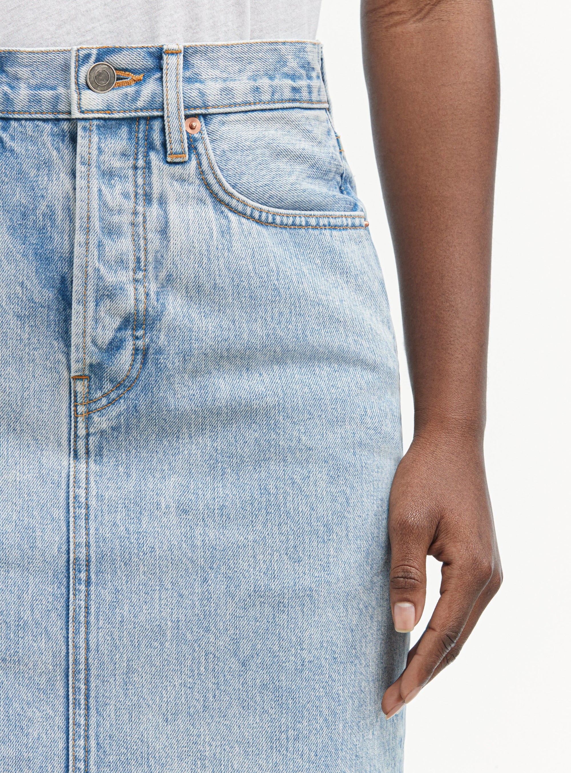Denim Midi Skirt - Blue