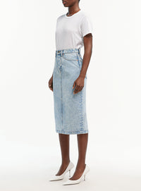 Denim Midi Skirt - Blue