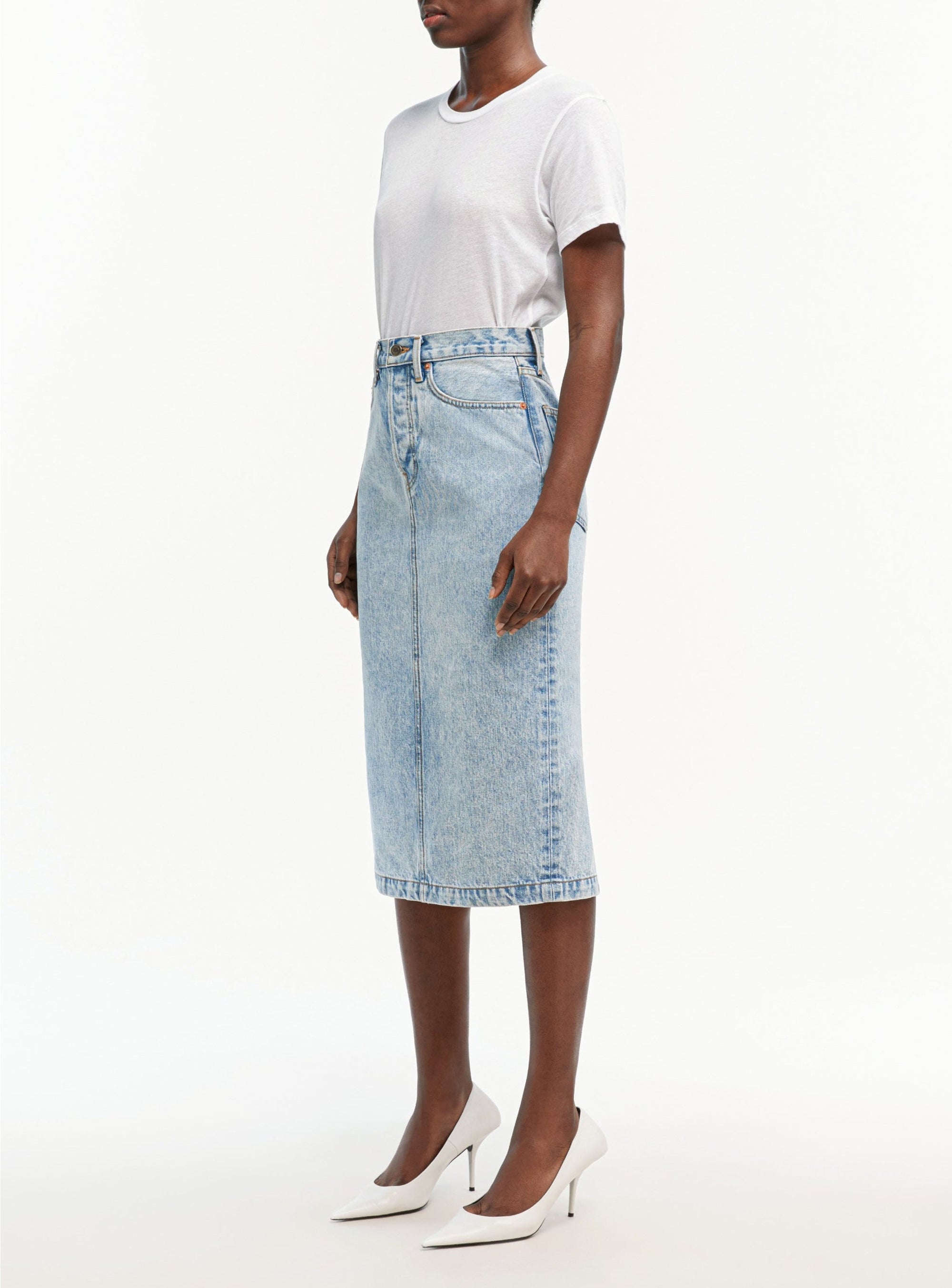 Denim Midi Skirt - Blue