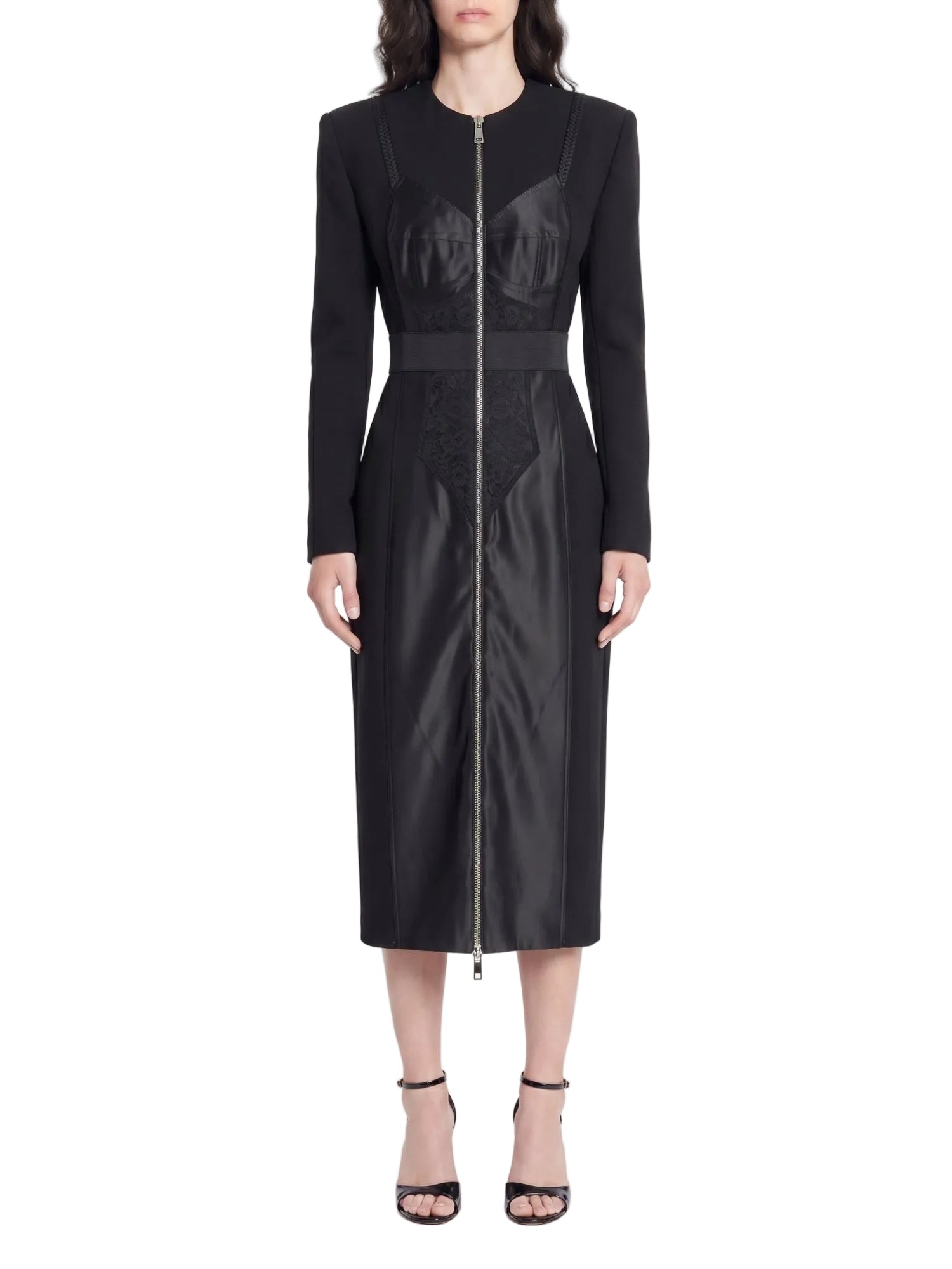 Trompe l'oeil wool dress coat - Black