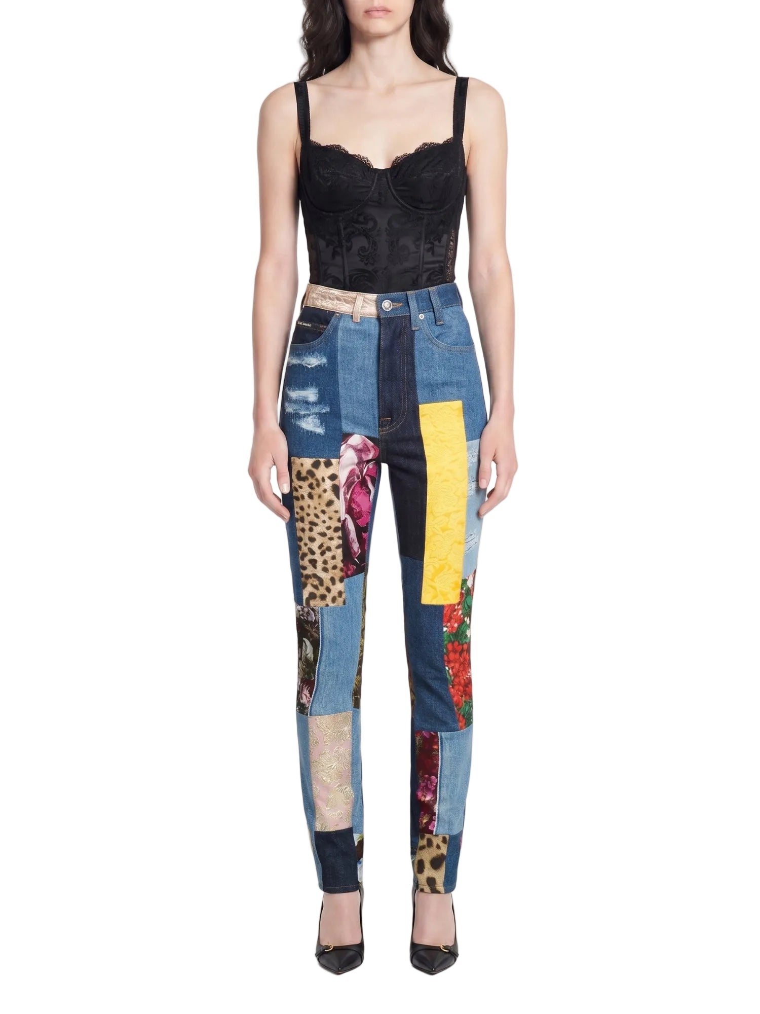 High-waisted patchwork jeans - Multicolour