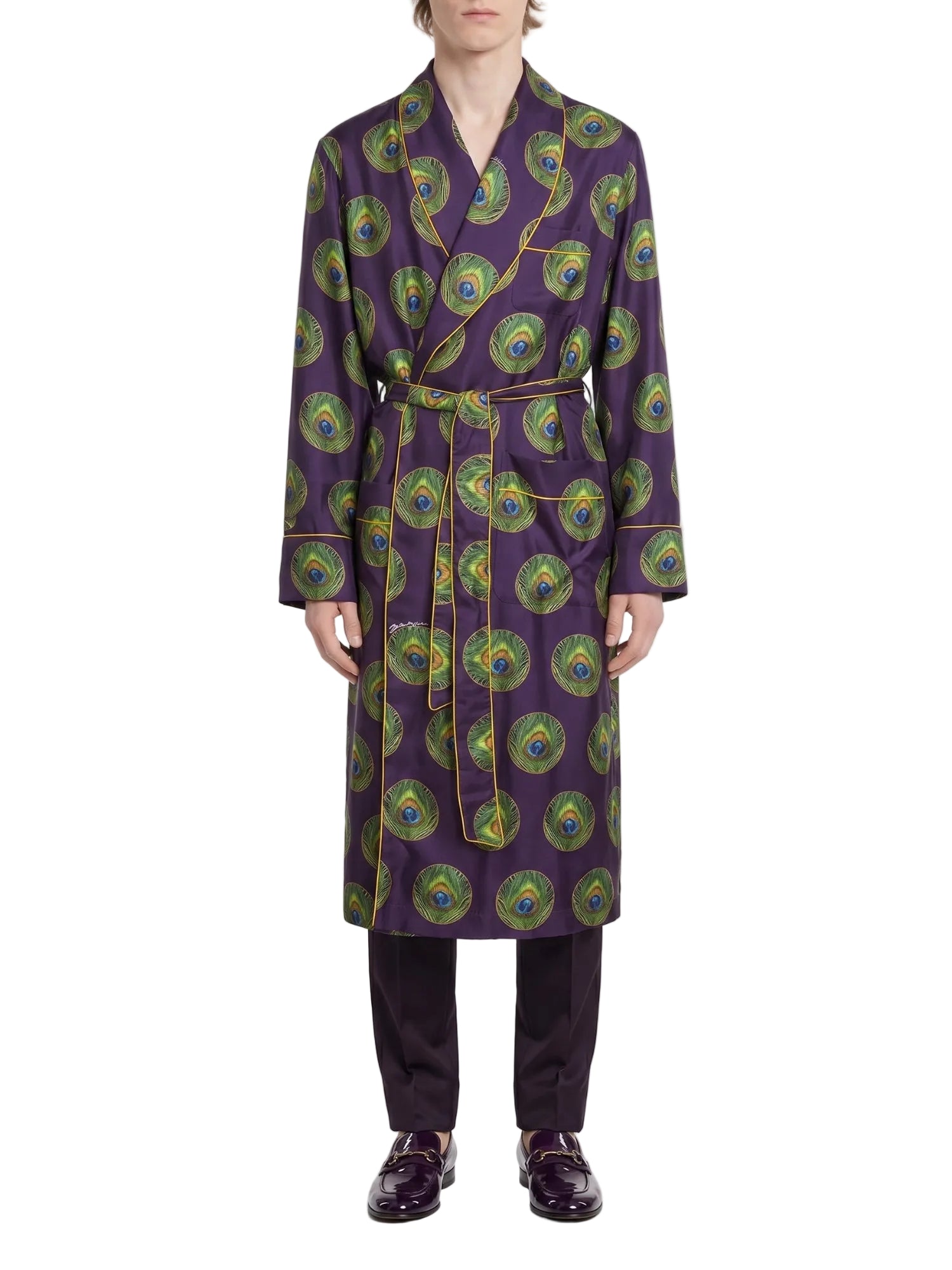 Silk peacock feather kimono - Violet