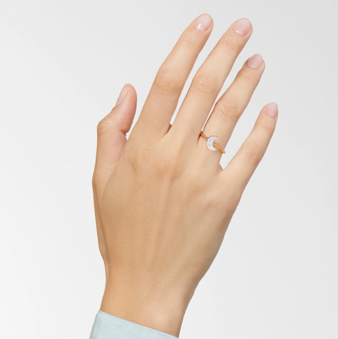 18k yellow gold moon ring with 16 white diamonds big model - Gold & White