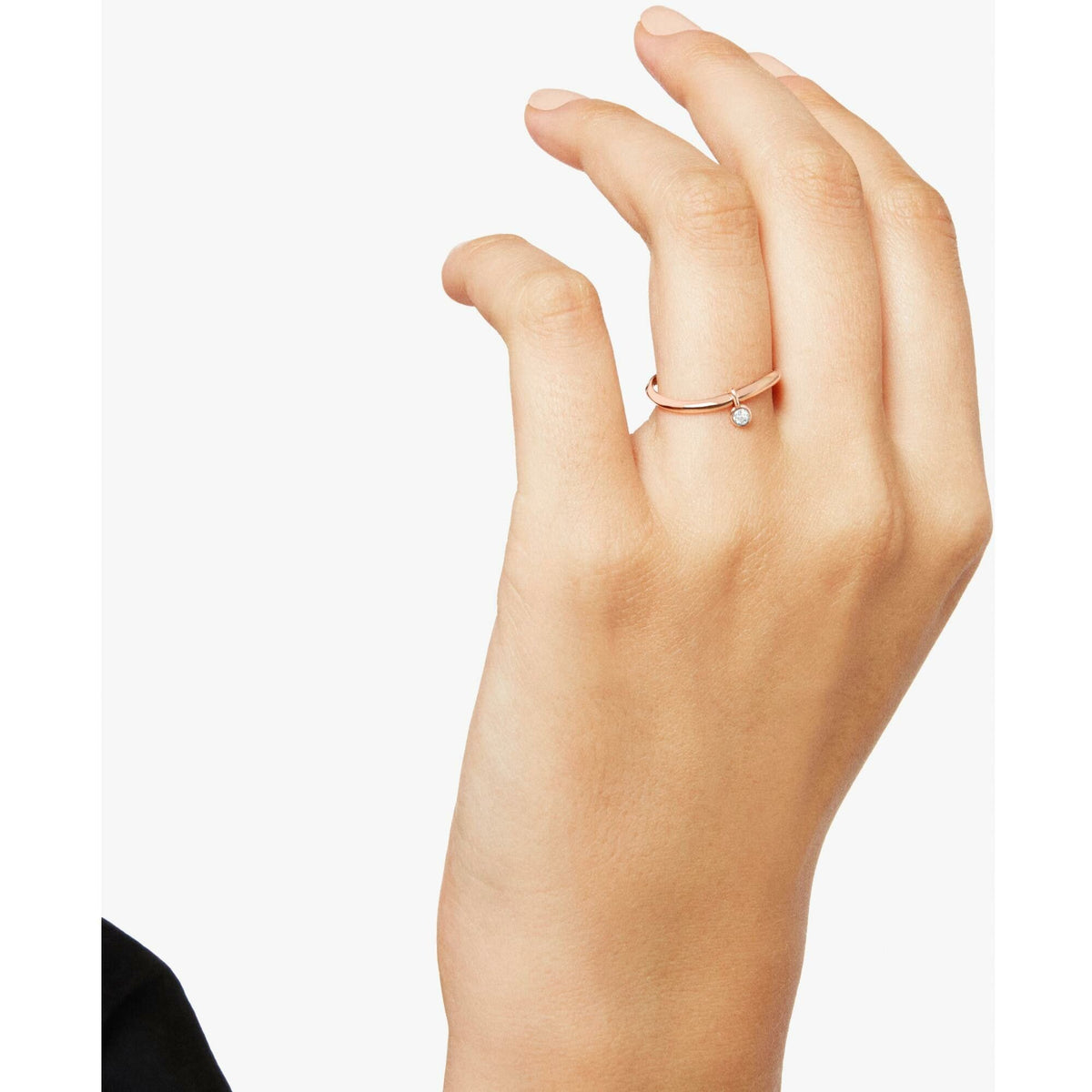 Essentials wave ring in 9k rose gold with 1 white diamond - Pink & White