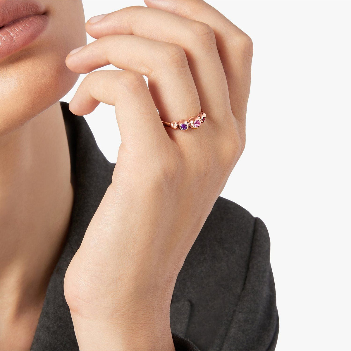 Bollicine ring in 9k rose gold with pink sapphire and ruby - Pink