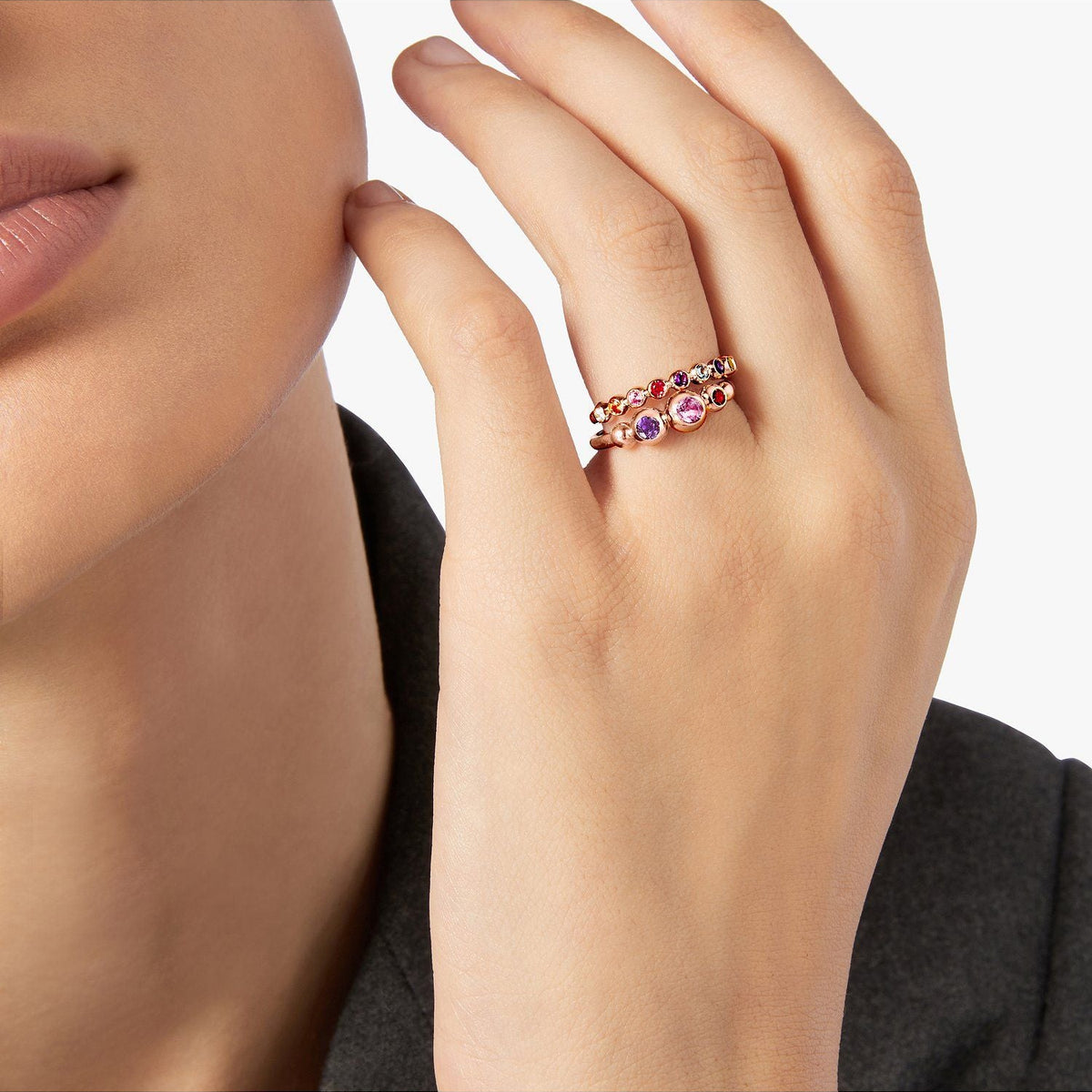 Bollicine ring in 9k rose gold with pink sapphire and ruby - Pink
