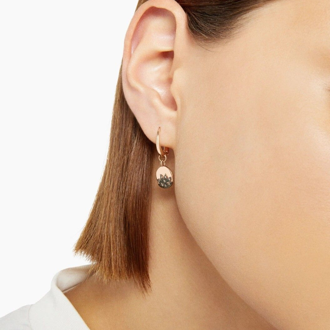 9k rose gold moon and sun pendant earring with 8 brown diamonds - Pink