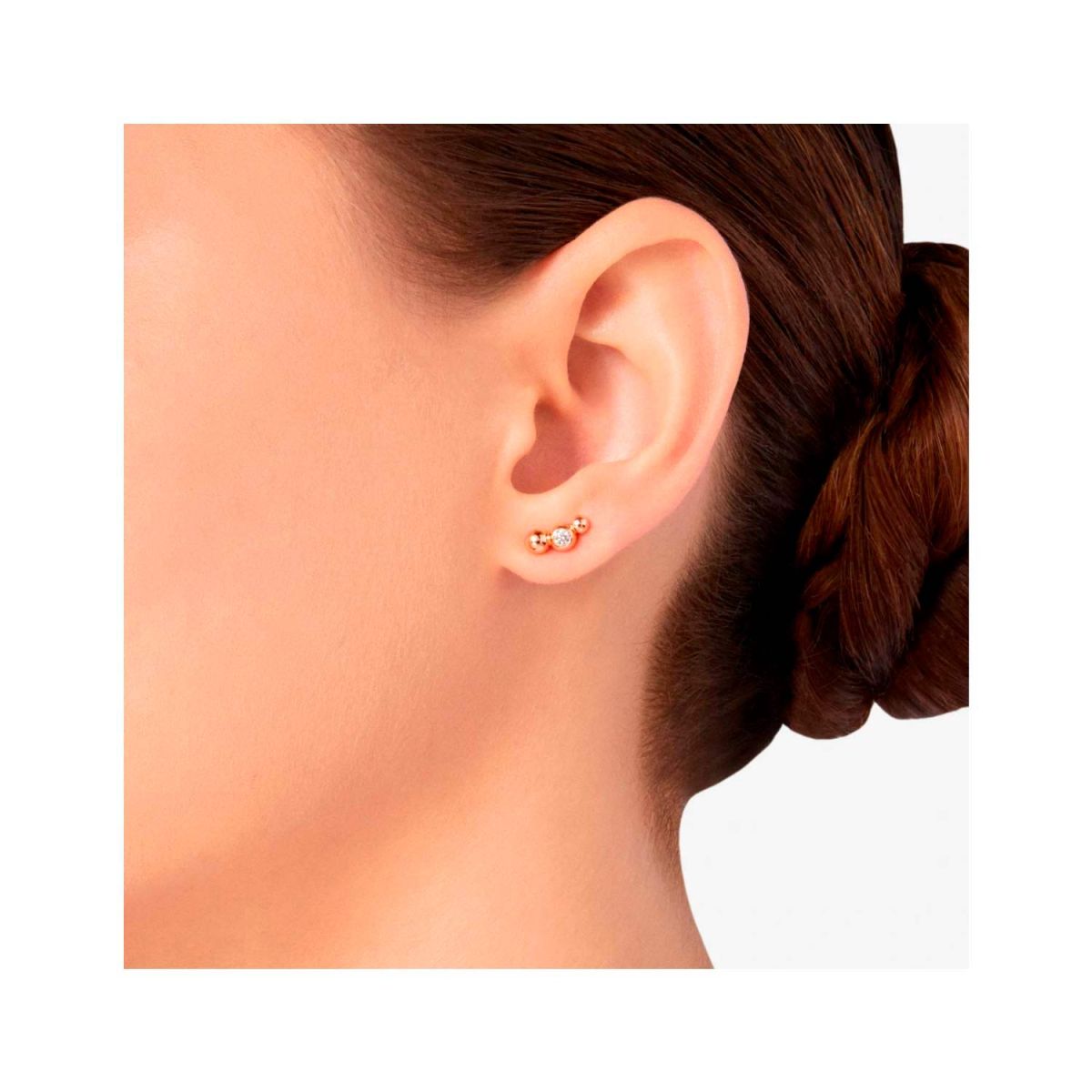 9k rose gold bollicine stud earring with 1 white diamond small model - Pink & White