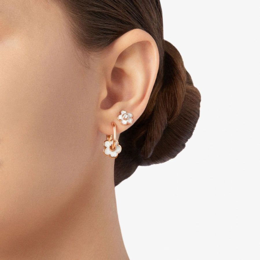 Flower earring in 9k rose gold and mother-of-pearl enamel - Pink & White