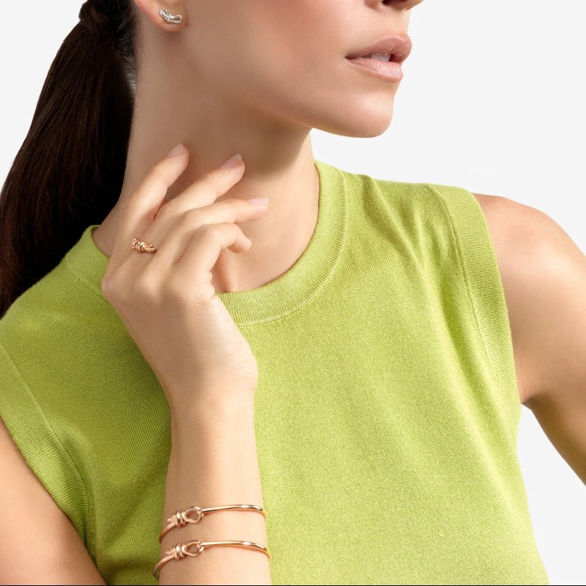 Sterling silver nodo stud earring left half pair - Silver