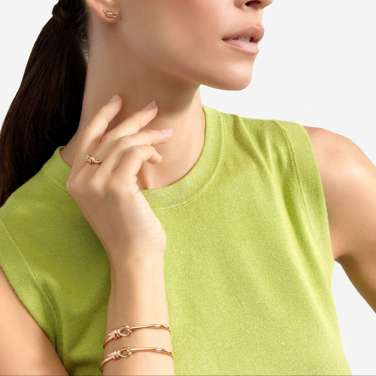 Nodo stud earring in 9k rose gold right half pair - Pink