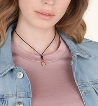 Horseshoe charm in 9k rose gold black cord included - Pink