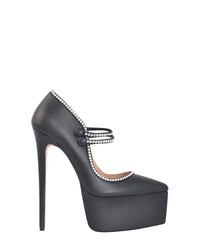 Escarpins Double Jeu 165 à plateforme avec cristaux en cuir - Black Leather & Silver Crytals