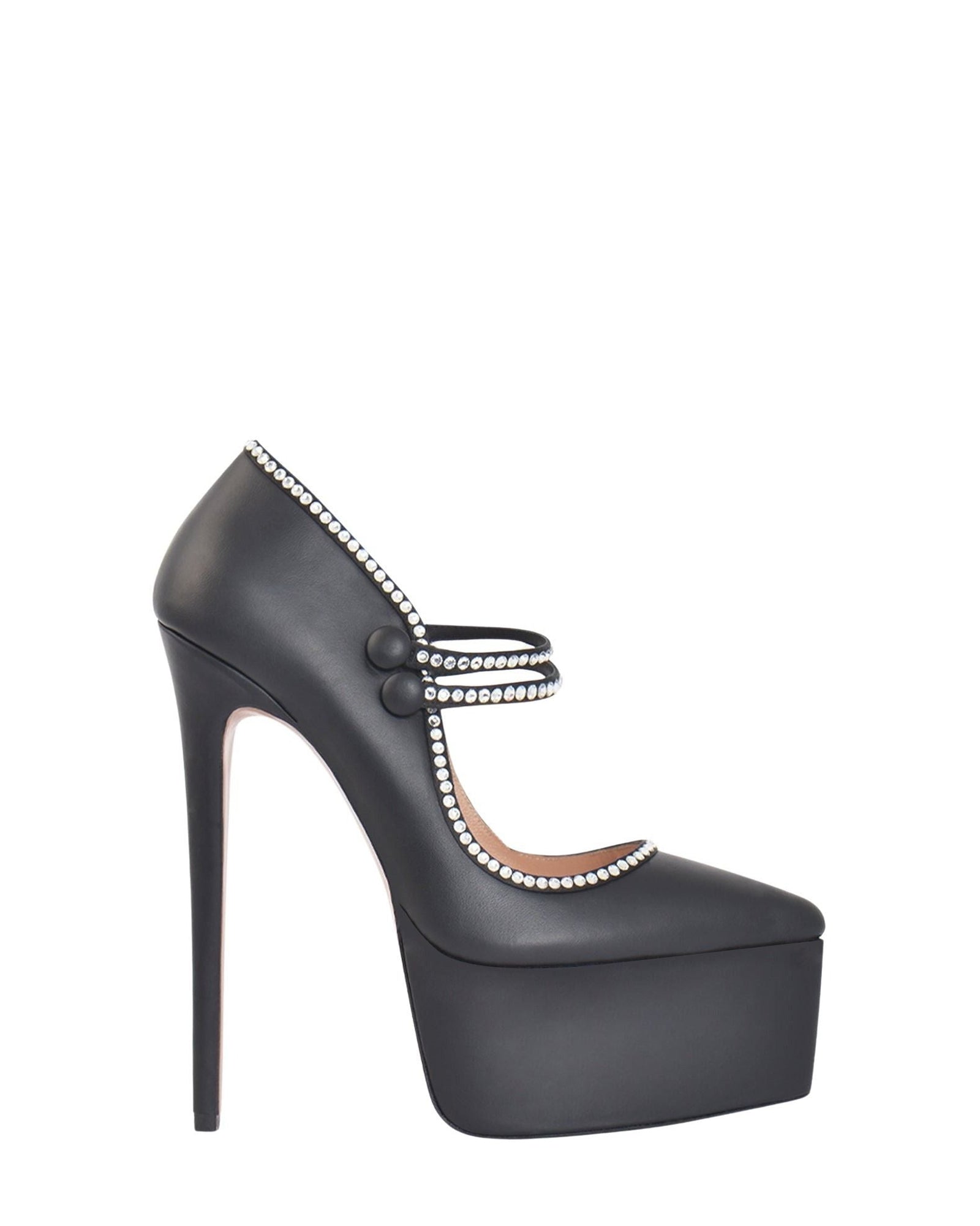 Escarpins Double Jeu 165 à plateforme avec cristaux en cuir - Black Leather & Silver Crytals